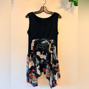 ANIMALE Scoop Neck Crane & Landscape Cotton Hankerchief Dress